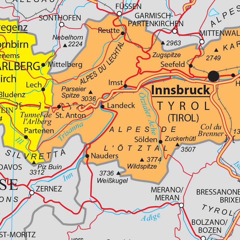 Französische Serienkarte - Verwaltungskarte Österreich, Wanddekoration, Geschenk, Reise-/Lernmittel, für Wohnzimmer, Badezimmer, Home Office