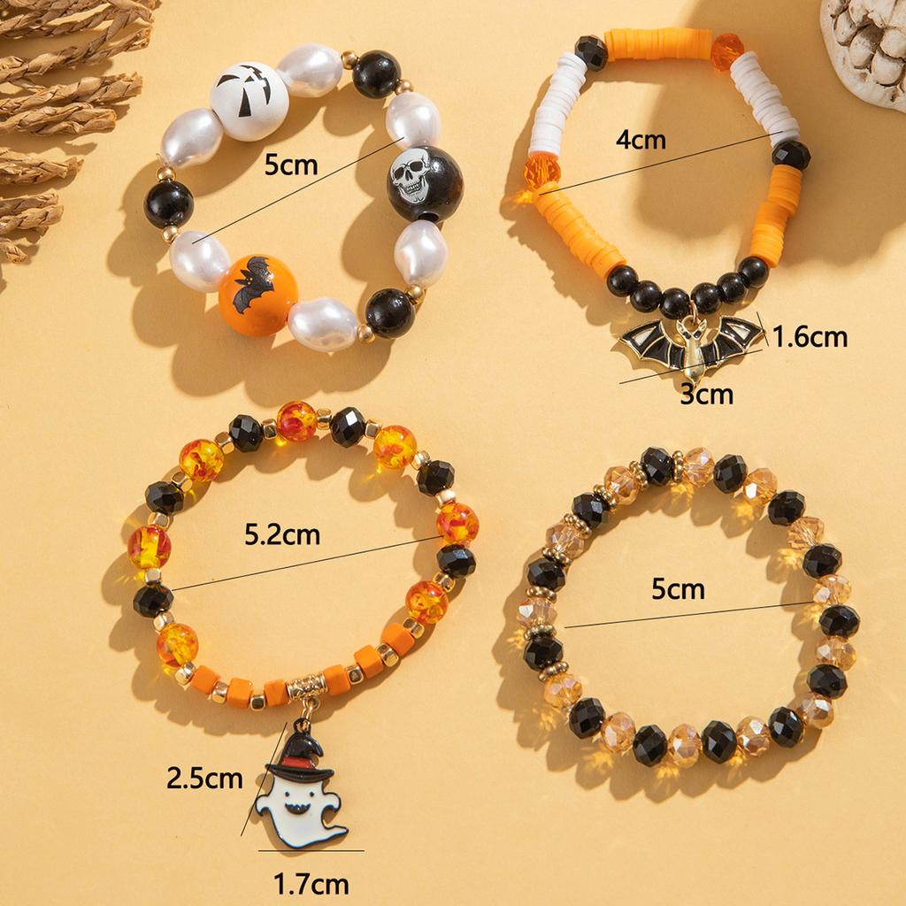 Funny Halloween Witch Hat Pumpkin Black Cat Ghost Cobweb Bracelets For Women Men Vintage Spider Crystal Beads Bracelet Jewelry