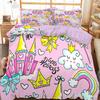 Kids Cartoon Duvet Cover Set Full/Queen Microfiber 3D Bedding Set Soft Pink Castle Princess Comforter Cover With Home Textile