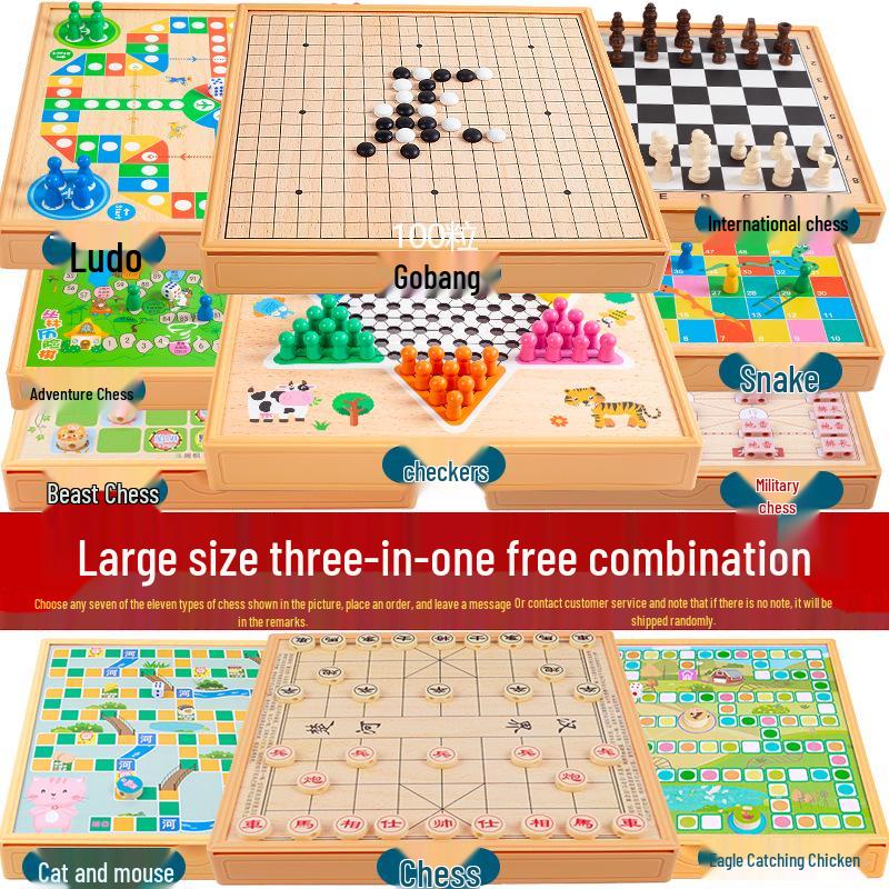 Multi-game Board Set: Ludo, Five-in-a-Row, Chinese Chess, Checkers, Animal Adventure, Kids' Chess