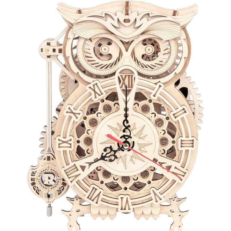 ROBOTIME ROKR Owl Clock Mechanical Gears 3D Wooden Puzzle LK503