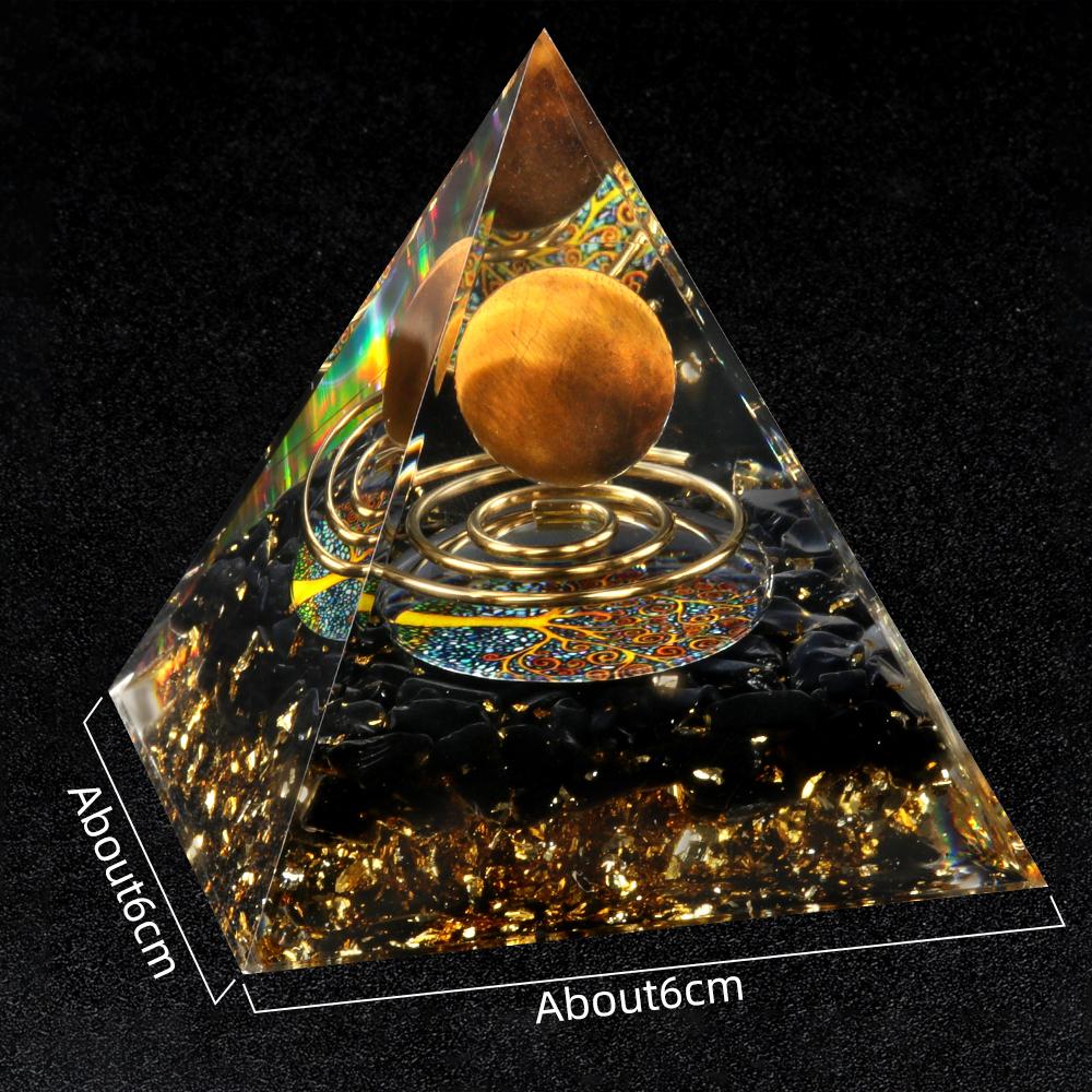 Crystal Devil's Eye Pyramid Natural Crushed Stone Lapis Lazuli Dropping Resin Home and Office Desktop Decoration Crafts 6x6cm