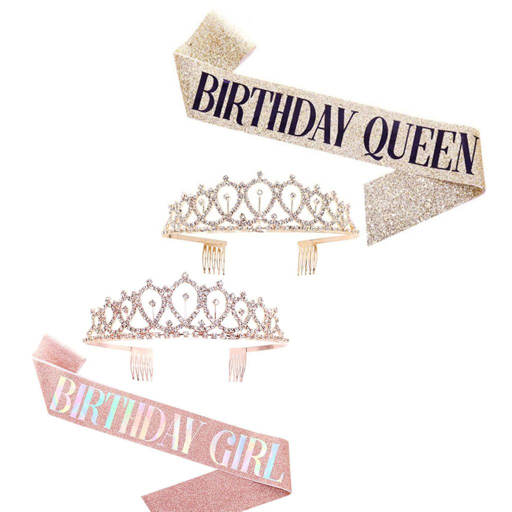 Birthday Sash Crown Add Ambience Colored Lightweight Birthday Tiara Sash for Birthday Party