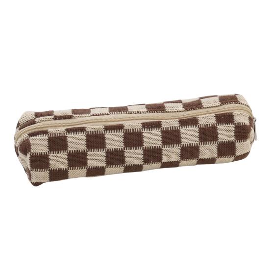Knitted Checkerboard Pen Bag Large Capacity Portable Zipper Boys Girls Students Pencil Stationery Pouch Case School Supplies