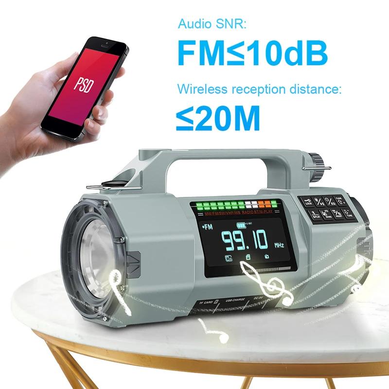 Nouzové rádio FM/MW/SW/VHF/WB Přenosné rádio s alarmem SOS LED svítilnou BT reproduktorem Ruční klika Solární rádio pro přežití