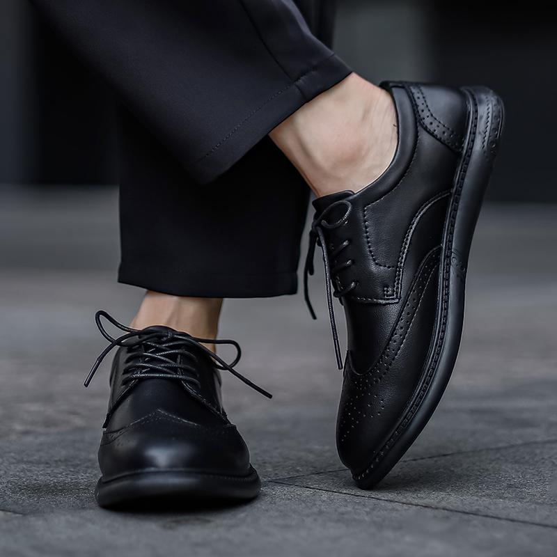 Fashion Outdoor Walking Shoes Leisure Walk Oxford Shoes Simple Brogue Flats Genuine Leather Mens Casual Footwear Man Lace Up Dress Shoes