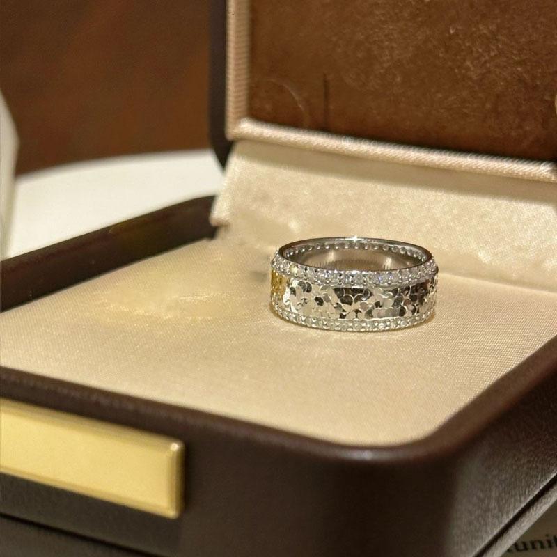 Vintage Diamantbesetzter Pailletten Crushed Ice Ring Diamant Zweifarbig Einfach und Hochwertig Partnerringe Schmuck Geschenk