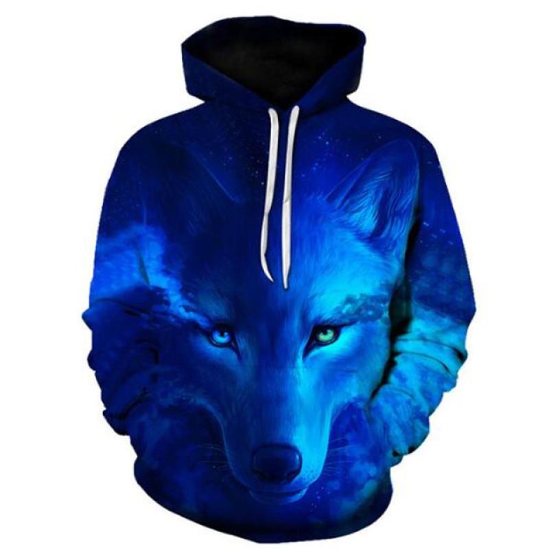 Oversized Ferocious Animal Wolf Hooded Mens Sweatshirts 3D Printing Ice Series Pullover Long Sleeve Hoodies Streetwear Tops