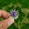 Natural African Amethyst 925 Silver Statement Flower Adjustable Ring For Women