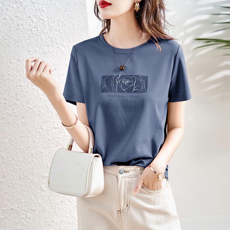 Demana Women s Rose Print Short Sleeve Knit T-Shirt L