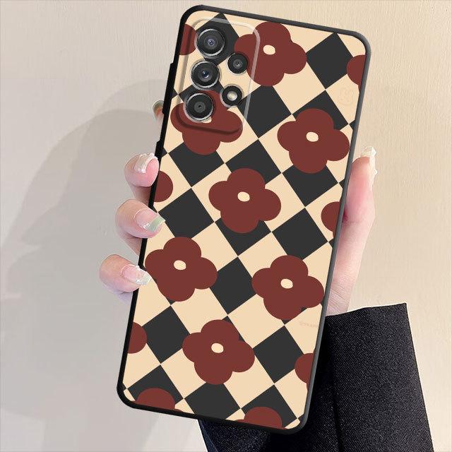 Black Soft Bumper Case For Samsung Galaxy A33 A52 A13 A71 A31 A51 A32 A22 A72 A21s A23 A53 A14 A52s Lovely Flower Cover