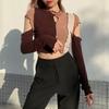VAYLA Frill T Shirt Cut Out Crop Top For Women Y2K Pullovers Contrast Long Sleeve Short T Shirt Harajuku Clubwear Autumn Top