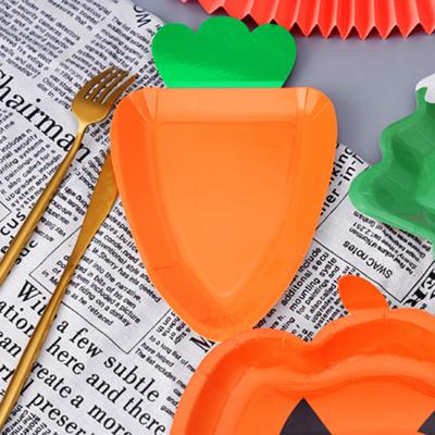 8 pezzi piatti di carta a forma di carota cartone animato stoviglie usa e getta di verdure vassoi di carta spessa piatti decorazione del giorno di buona Pasqua