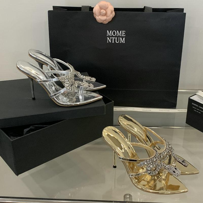 Fashion 2025 New Pointed-Toe High Heels, Women'S Sandals, Thin Heels, Summer Snake-Shaped Rhinestone Flip-Flops