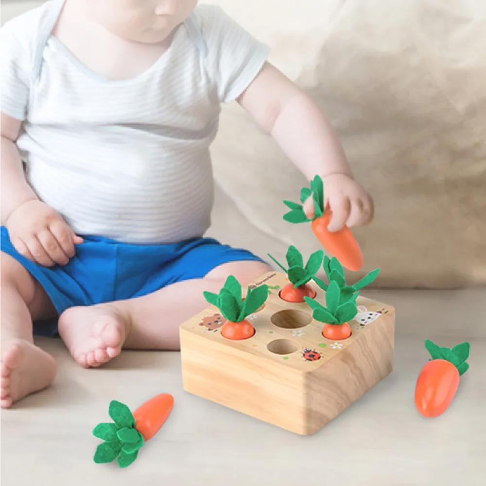 Children Puzzle Pull Up Carrots Game Toy Baby Early Education Wooden Carrot Shape Matching Sensory Toys Montessori Learning Toys