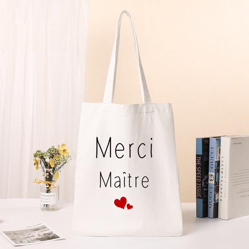 New Female Bag Shopping Bags Shoulder Bag Foldable Reusable Casual Thank You Mistress Print Canvas Student Portable Handbags