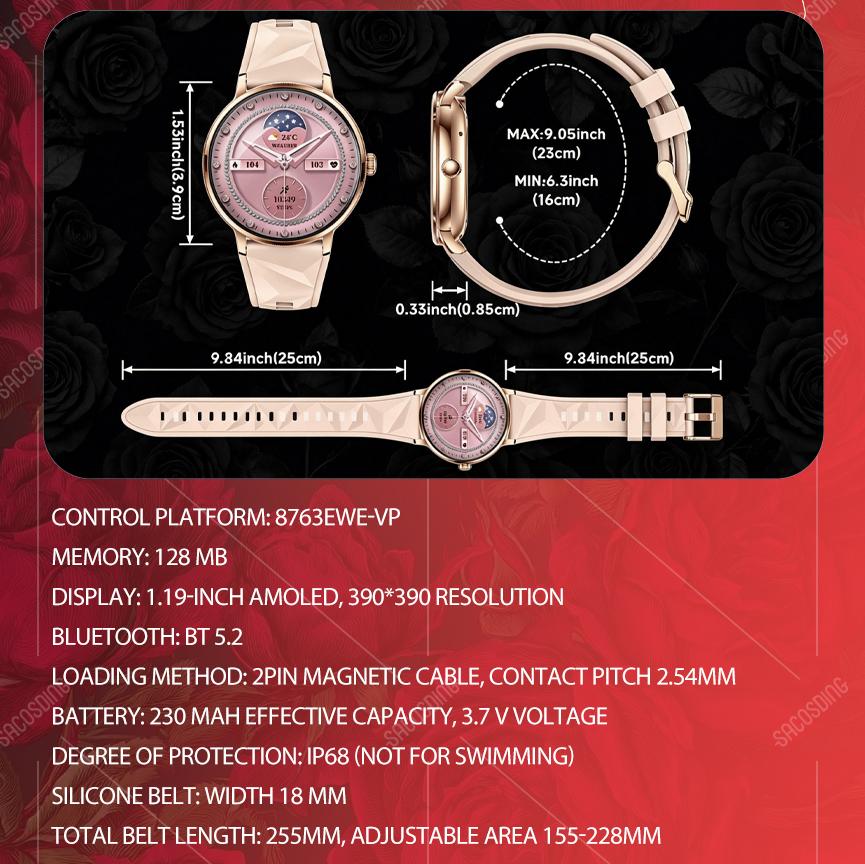 1.19 inch 390*390 Smart Watch 100+ Training Fondos de pantalla personalizados Bluetooth call Smartwatch Men IP68 Waterproof Watch For Android IOS