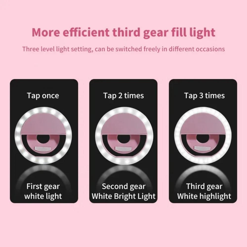 1pcs LED Selfie Ring Fill Light Cell Phone Third Gear Fill Light USB Charge Portable Beauty Flash Po Beauty Light Live Selfie