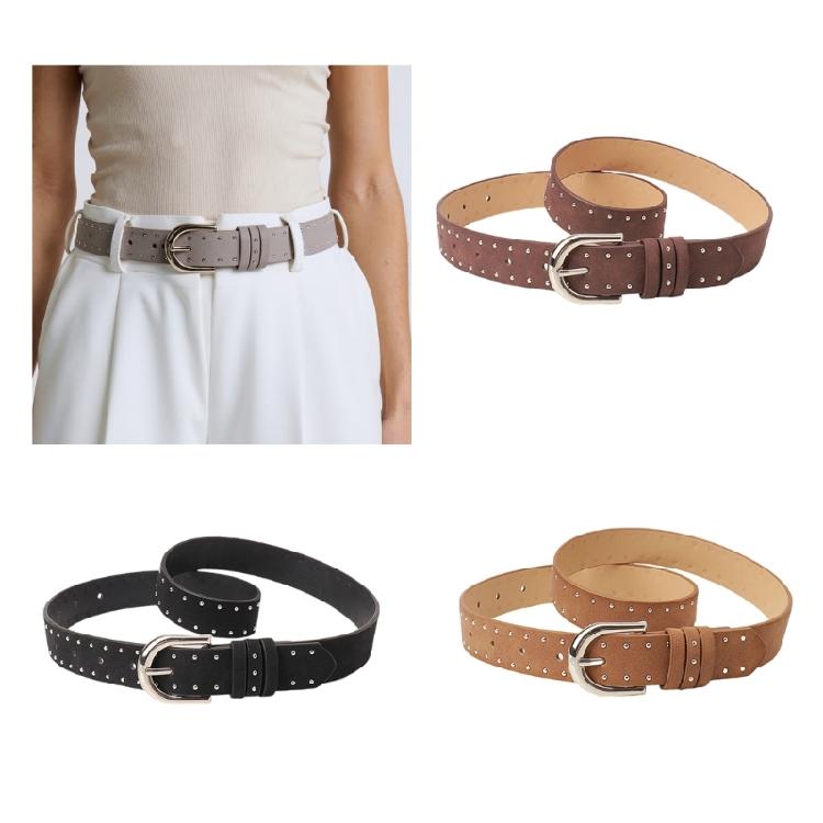 Adjustable Solid Color PU Belt For Women Jeans Waist Strap Simple Belt Fashion Stylish Studded Design