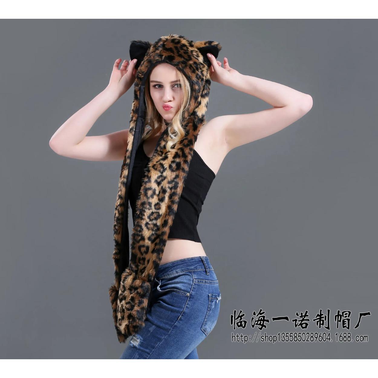 

Women Girls Y2K Beanie Fur Animal Hat Scarf Glove Mitten 3-in-1 Function Furry Hoodie with Paws Ears Party Costume One Size
