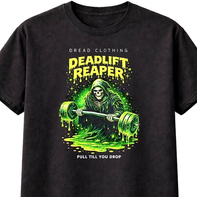 Gym TShirt Reaper Lifter Deadlift Horror Gothic Unisex Black Graphic Tee S