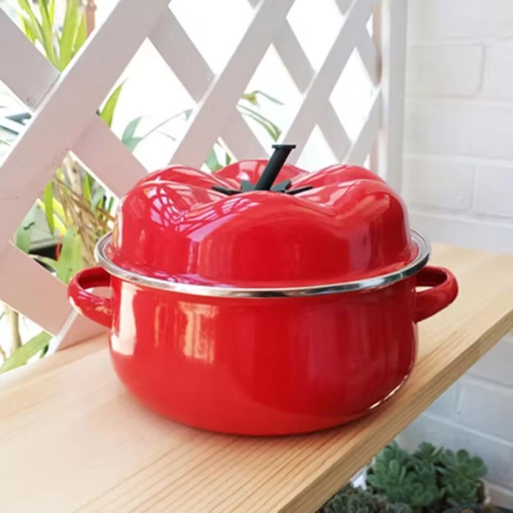 1.6/2L Tomato Enamel Pot Binaural Handle Soup Pot Cookware Saucepan Milk