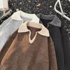 Unisex Oversized Thick Knit Polo Collar Sweater Winter Warm Casual Top In Brown Gray Black