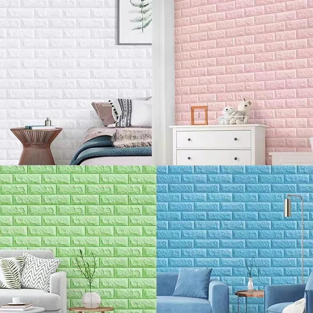 3/5/10m 3D Self-Adhesive Wallpaper Continuous Waterproof Brick Wall Stickers Living Room Bedroom Children's Room Home Decoration