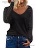 New Women's Patchwork Long Sleeve Striped Casual Loose Top