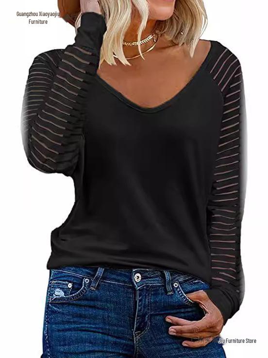 New Women's Patchwork Long Sleeve Striped Casual Loose Top
