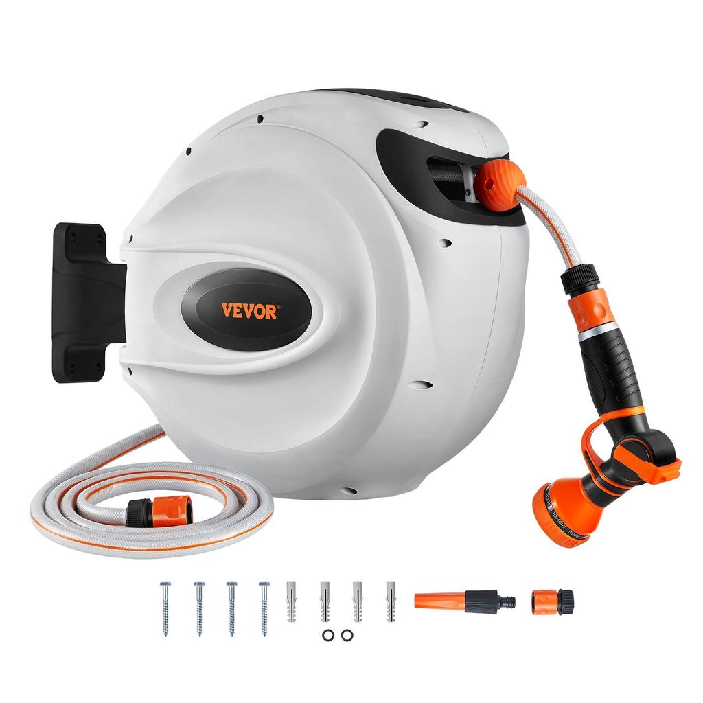 Retractable Hose Reel Water Hose Reel 65.6'x1/2" 180° Swivel Wall-Mounted