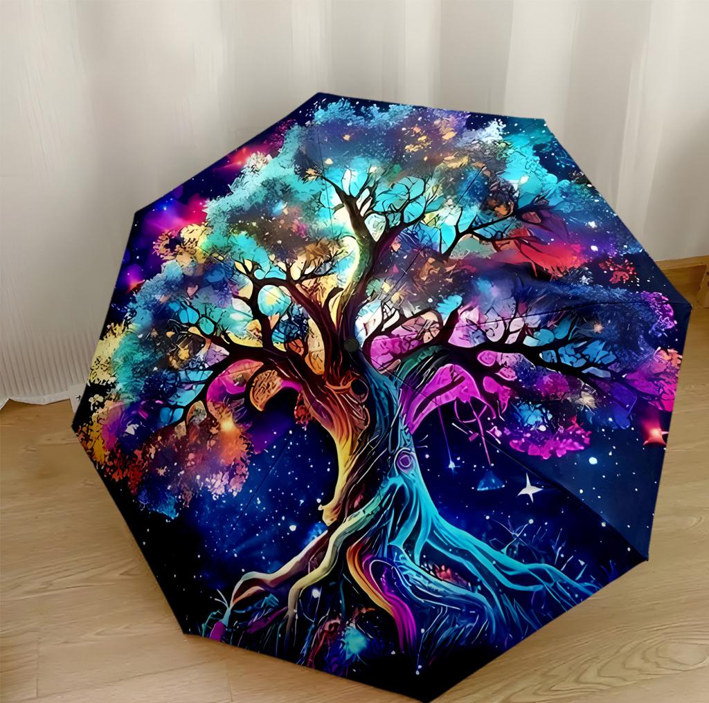Tree Of Life Mandala Outdoor Automatic Umbrella Folding Umbrella with 8 Ribs Durable Plastic & Iron All-Season Travel Stylish Accessory