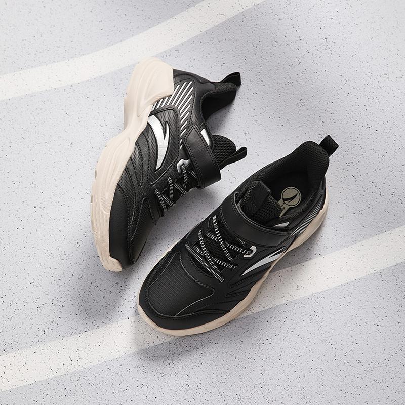 ANTA Boys Cushioned Velcro Strap Casual Sneakers Black Silver Off White A12435522N-2