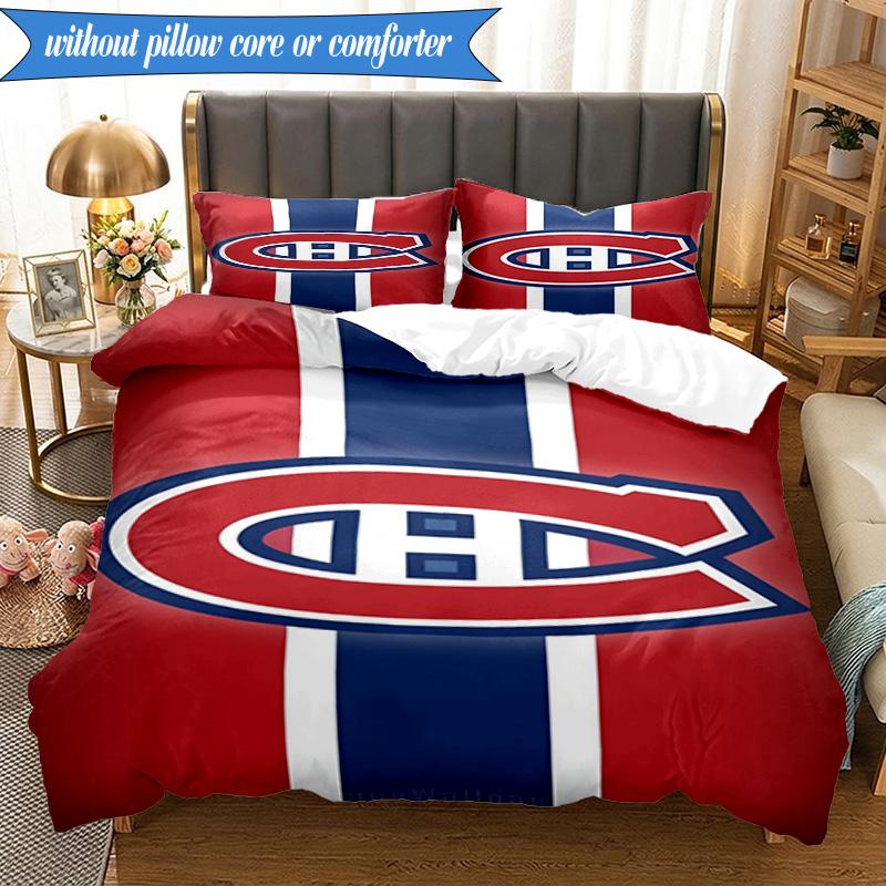 3PCS Canadiens Hockey Team Bedding Set,Including 1pc Duvet Cover And 2pcs Pillowcases Perfect for Bedroom, Dormitory, Fan Christmas Gift