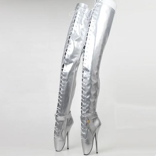 

Модные женские ботфорты до бедра 18 см / 7 дюймов, сексуальная обувь для танцев на пилоне, мужской косплей фетиш корсет доминатрикс, черный, белый, серебристый, большой 36