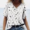 Cartoon Kitten Women's T Shirt Harajuku Clothing Summer V-Neck Girls Pullover  Short Sleeve Tees Female Casual Streetwear