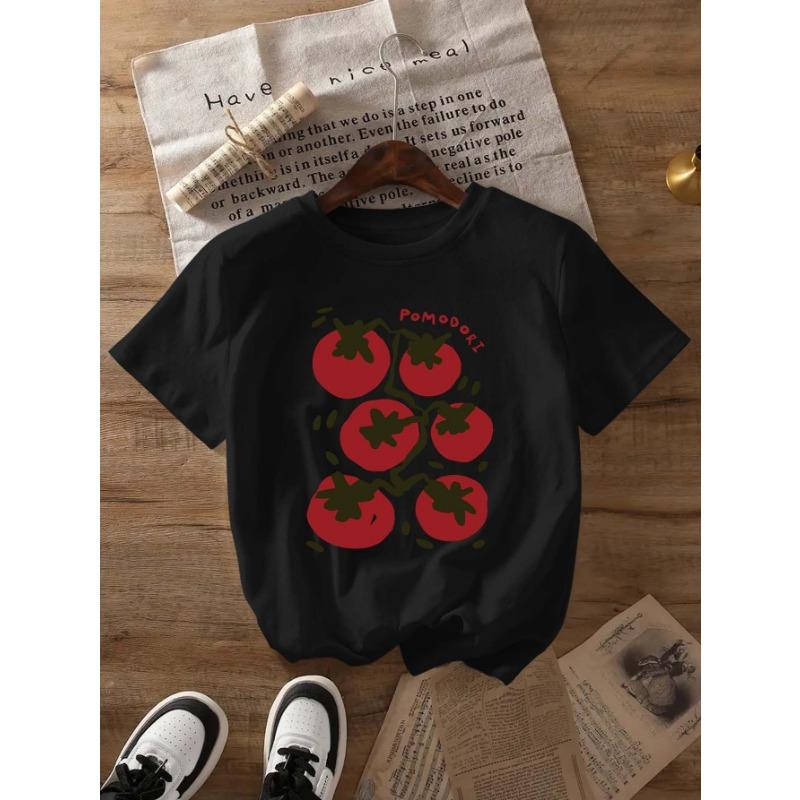 

Tomato Print T-shirt Suitable for Girls and Boys, Casual Round Neck, Suitable for Casual and Sports Wear, Summer Wear 160