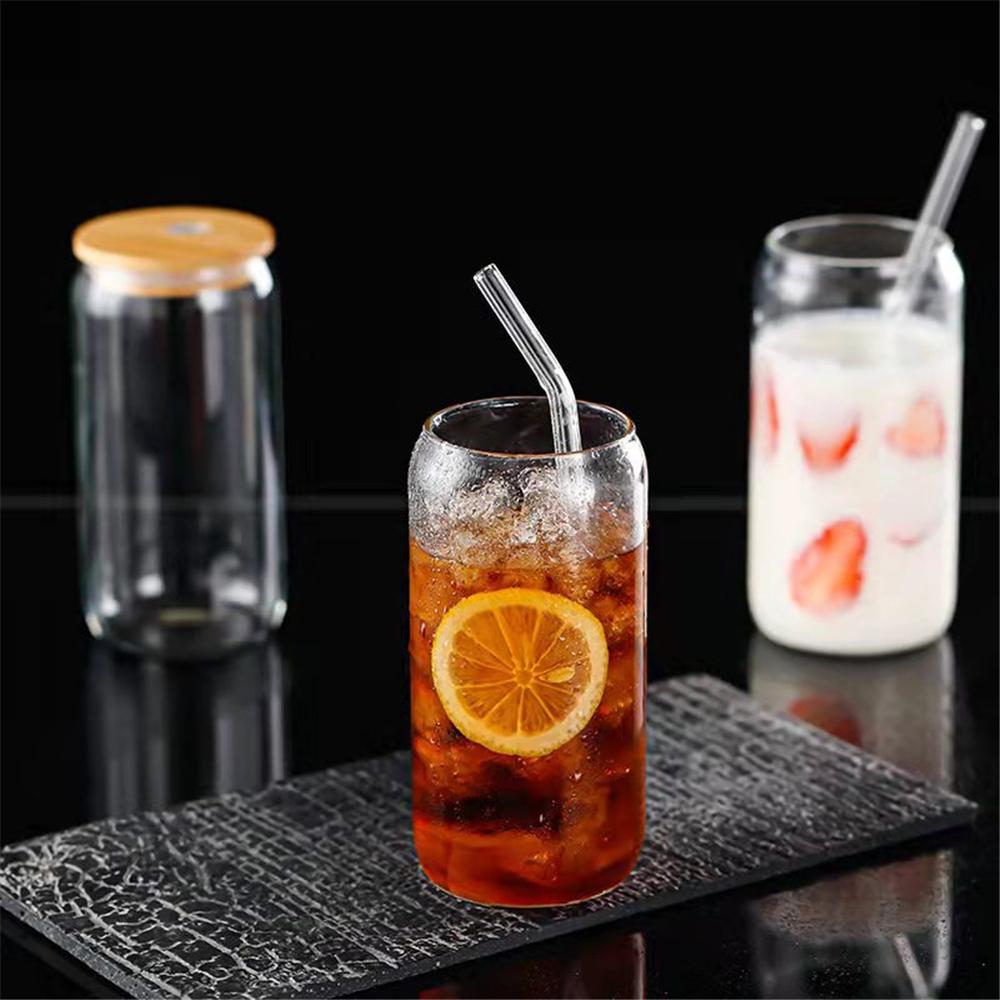 550ml/400ml Glass Cup With Lid and Straw Transparent Bubble Tea Cup Juice Glass Beer Can Milk Mocha Cups Breakfast Mug Drinkware