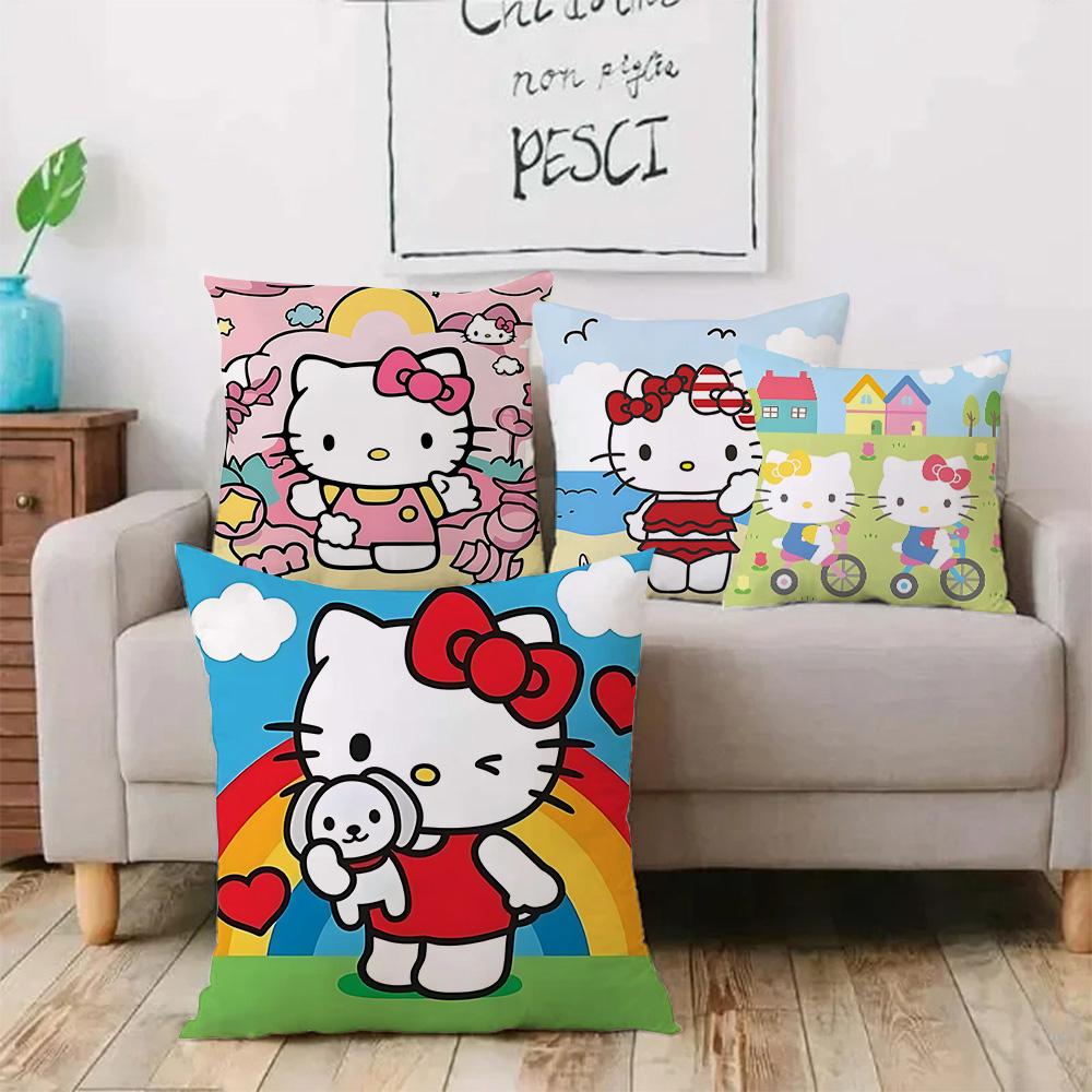 Cartoon Cute Hello Kitty Pillow Covers Cartoon Sofa Decorative Home Double-Sided Printing Short Plush Cute Cushion Cover