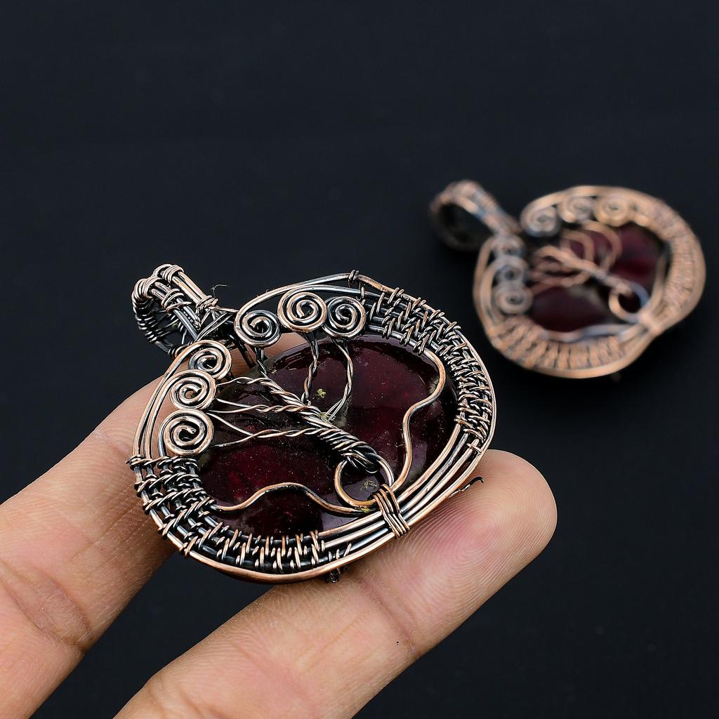 Natural Tree Of Life Red Labradorite Gemstone Copper Wire Wrap Pendant 2.2" U9n21