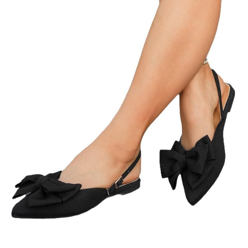 Summer Flat-bottomed Bow Bag Head Sandals, New European and American Large-size Pointed Back Empty Sandals