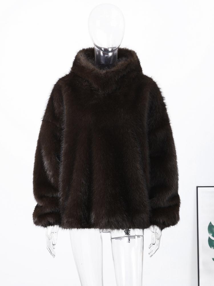 Women's Fur Hoodie Women's Hooded Pullover Women's Loose Hoodie Women's Brown Hoodie 2026