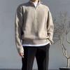 Spring and Autumn Loose Fashion Half Zipper Hooded Sweater for Men, Hong Kong Style Versatile and Casual Design, Stand Up Collar Knitted Sweater