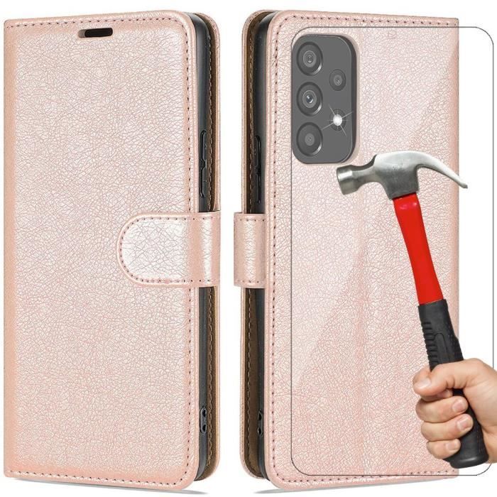 Coque de Protection - PROSHOP - pour Samsung A33 5G - Rose - Effet Cuir - Anti-Choc- 2 Verres Trempés