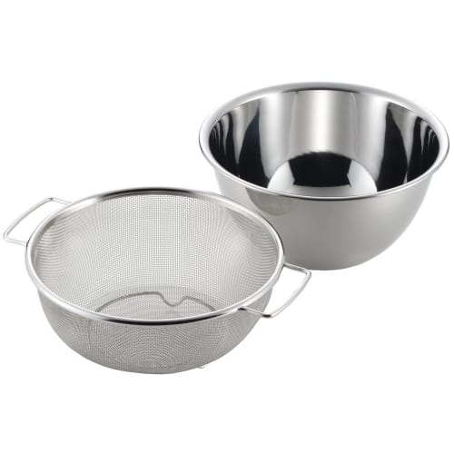 Yoshikawa Easy-Draining Colander and Bowl Set, Stainless Steel, Deep Bowl, Colander with Handles, Tsubame-Sanjo, Made In Japan, SJ1992