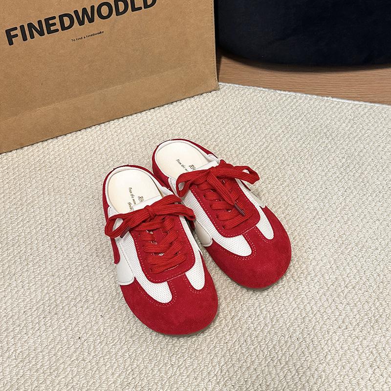 Weiches Leder Retro Innen erhöhend Taschenkopf Halbschuhe Damen Oberbekleidung Damenschuhe Frühling und Sommer Neu Schnürung Mesh Birkencool Pantoletten