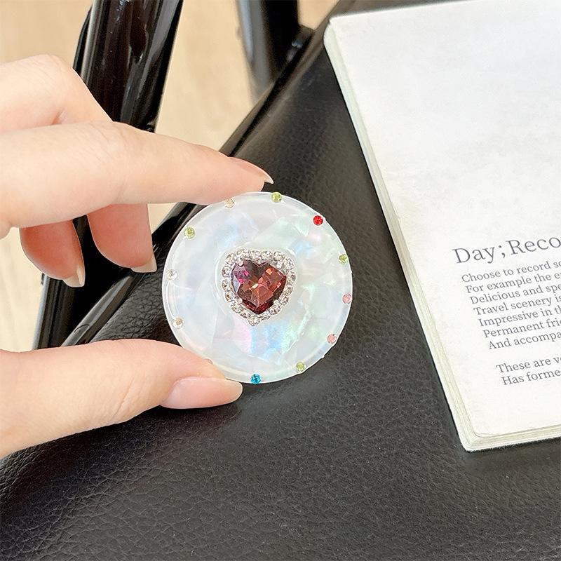 Colorful Heart Rhinestone Phone Holder: Magnetic, Retractable, Portable Finger Ring