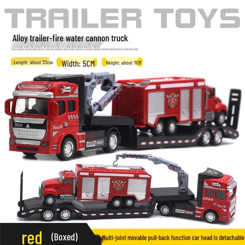 Children's Alloy Transport Toy: Pull-Back Fire Truck, Trailer, Tank & Excavator