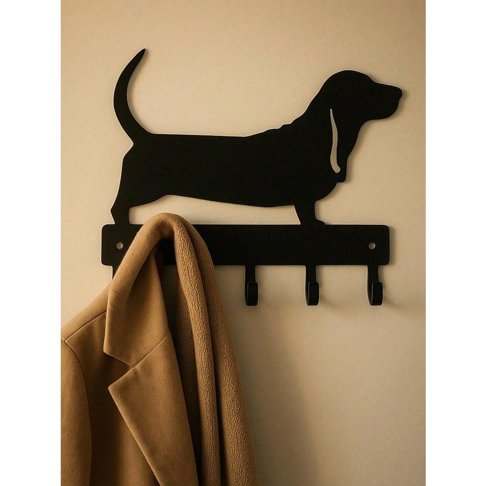 Wrought Iron Single Hook Wall Mount, Black Dog Leash Key Holder, Rustproof Farmhouse Entryway Organizer, Minimalist Home Decor for Kitchen Bathroom