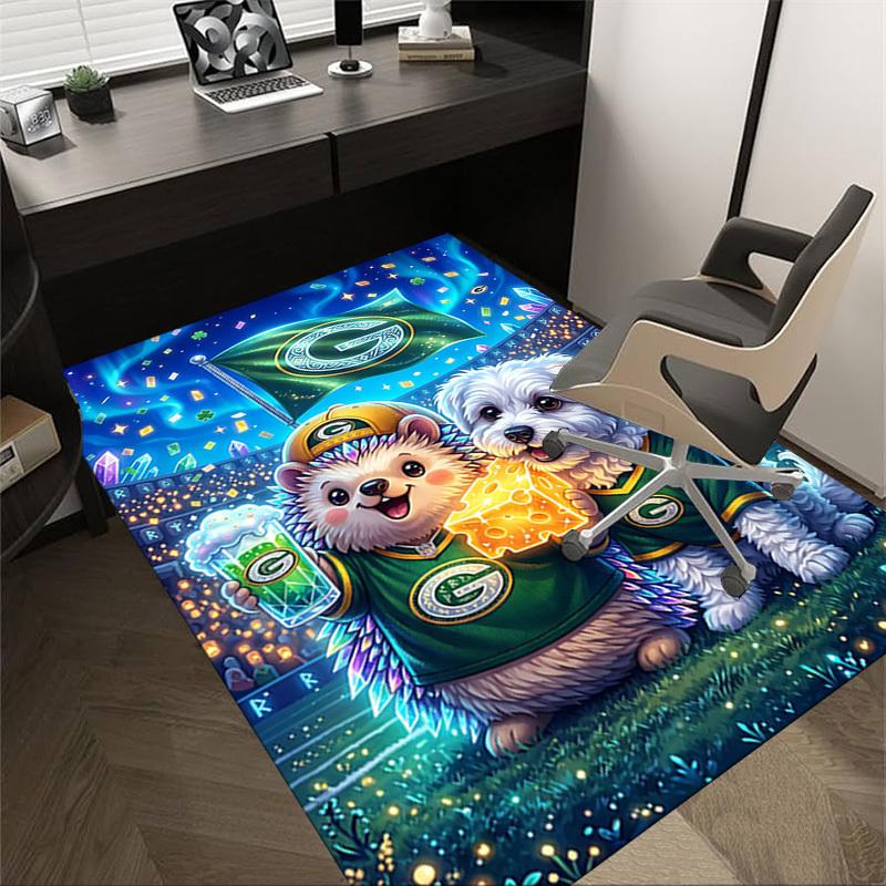 1PC Green Bay Packers, Cheesehead Non-Slip Floor Carpet Compatible for Office&Living Room&Bedroom&Dining room - Soft & Pattern-G0376 60cm by 90cm